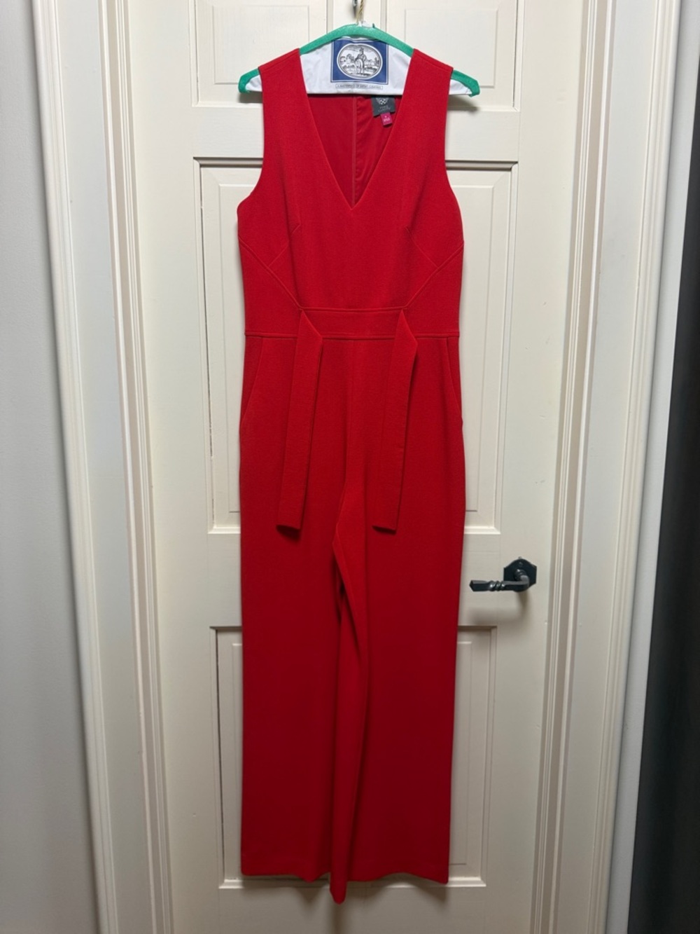 Vince Camuto Red V-Neck Jumpsuit with Waist Tie